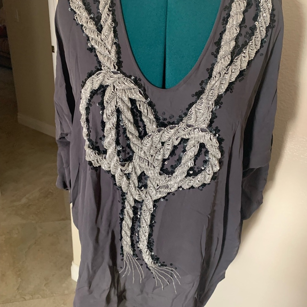 Silk embellished kimono style blouse